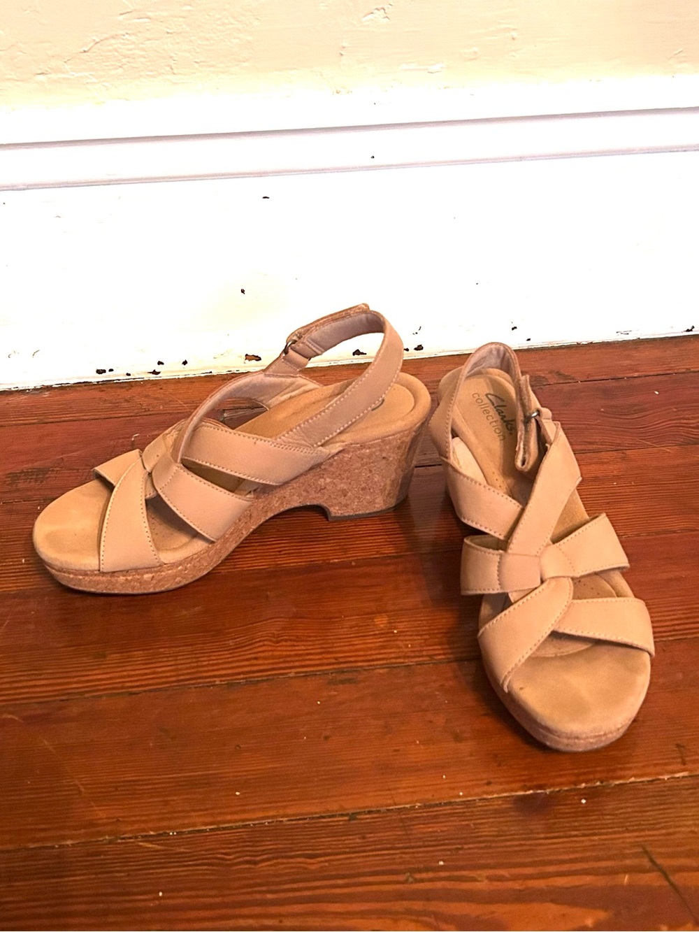 Clarks Beige/Tan Cork Wedge Sandals